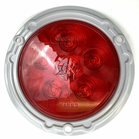 TRUCK-LITE Super 44, LED, Red, Round, 6 Diode, Stop/Turn/Tail, Gray Flange Mount, Fit 'N Forget S.S.0, 12V 44322R3
